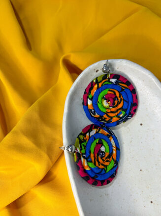 Large Blue Ankara Earrings - Circle of Life Earrings